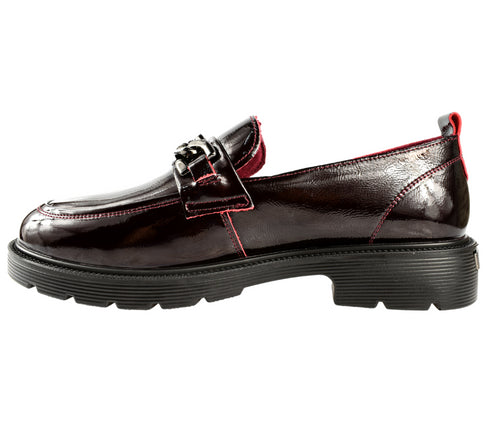 Pantofi casual, dama, PASS COLLECTION, X400008B bordo, piele lacuita